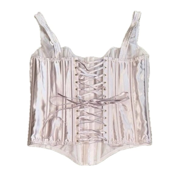 Victoria’s Secret VS Corset Top Sterling Silver Grey 100% Silk Small-DD New - Picture 3 of 5